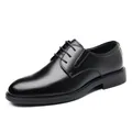 Zapatos Derby clásicos de cuero negro para hombre con cordones y suelas de goma antideslizantes - Negro