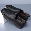Men's black leather slip-on loafers with silver metal buckle and non-slip sole - EU 38 / Black / Single Lining