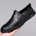 Men's casual loafers in black crocodile texture leather with soft slip-resistant sole - EU 38 / Black Solid Shoes
