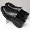 Men's black hollowed leather slip-on shoes with breathable square punch design and soft sole - EU 42 / Black Hollow
