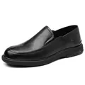 Men's black slip-on leather shoes with breathable hollow design and textured rubber sole - EU 38 / Black Solid Shoes