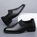 Classic black men's slip-on business leather shoes with side metal rivet details - EU 38 / Black