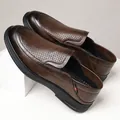 Men's brown hollow breathable leather loafers with slip-on design and rubber sole - EU 38 / Hollow Brown