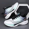 White and blue gradient mesh running shoes with thick white soles and orange accents - EU 38 / White Green Mesh