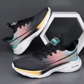 Men's mesh running shoes featuring black and pink gradient with cushioned thick soles - EU 38 / Black Green Mesh