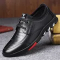 Classic black leather business casual shoes for men with sporty red and white sole accents - EU 41 / Black Lace-up (113)