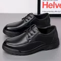 Men's black litchi texture leather business casual shoes with non-slip rubber soles - EU 38 / Black Solid Shoes