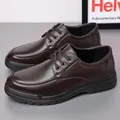 Men's business casual dark brown leather derby shoes with non-slip thick rubber soles - EU 38 / Brown Single Shoes