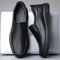 Men's black lychee pattern leather loafers with thick rubber soles in a slip-on design - EU 38 / Black