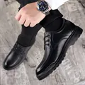 Men's black litchi grain leather business shoes with non-slip thick soles - EU 38 / Black Fleece Lined