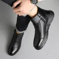 Men's black leather ankle boots with side zipper and rugged rubber sole in matte finish - EU 38 / Black Fleece Lined