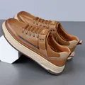 Brown leather retro sneakers for men with thick slip-resistant sole and vintage lacing - EU 38 / Brown