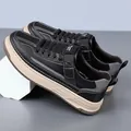 Men's black slip-on sneakers with white stitching and chunky beige rubber sole - EU 38 / Black
