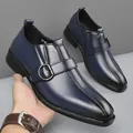 Men's navy ombre monk strap shoes with silver buckle and polished leather finish - 38 / Monk Strap Shoe / Blue