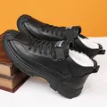 Men's black winter leather casual boots with warm white faux fur lining and rubber toe cap - 38 / Fleece Lined Style / Black