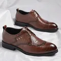 Scarpe stringate da uomo in pelle testa di moro con punta a mantellina e cuciture a ala - EU 38 / Scarpa Singola Marrone
