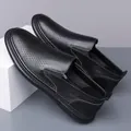 Men's black pebble leather loafers with perforated breathable design and slip-on style - EU 38 / Black Hollow