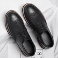 Classic black Brogue wingtip dress shoes with thick soles and lace-up design for men - EU 38 / Brogue Carving Style (R312) / Black