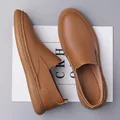 Men's tan pebbled leather loafers with slip-on design and elastic side gore details - EU 38 / Brown Single Shoes