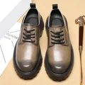 Men's leather derby shoes with retro gradient finish and thick rubber lug soles - EU 38 / Gray