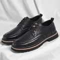 Classic black leather Brogue derby shoes for men featuring a natural textured finish - EU 38 / Simple U-Tip Stitching Style (R313) / Black