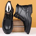 Men's black winter Martin boots with thick fleece lining and white contrast stitching - 38 / Black Fleece Lined