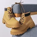Classic wheat nubuck leather work boots with heavy-duty soles and fashion detailing - EU 38 / Yellow