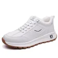 Winter men's white leather sneakers with warm fleece lining and thick non-slip soles - EU 38 / White Fleece-lined