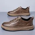Herren Freizeit-Lederloafers in Dunkelbraun mit Lychee-Struktur und zweifarbiger dicker Sohle - EU 38 / Braun