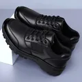 Men's black non-slip warm casual leather shoes with thick rubber soles and lace-up design - 38 / Plain Style / Black
