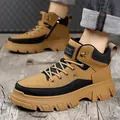 Men's high-top outdoor boots with thick non-slip soles and khaki nubuck finish - EU 38 / Yellow Fleece Lined