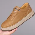 Men's retro platform casual sneakers in khaki suede finish with thick rubber soles - EU 38 / Brown