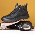 Black leather winter work boots with thick fleece lining and non-slip rubber sole - 38 / Black