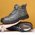 Men's dark grey high-top winter boots with thick wool lining and non-slip rubber soles - 38 / Gray