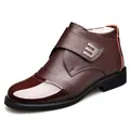 Botas de invierno marrón oscuro para hombre con cuero brillante y forro de piel sintética - 38 / Marrón con Forro de Lana