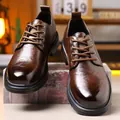 Men's dark brown polished leather derby shoes with fleece lining and non-slip sole - EU 38 / Brown Single Shoes