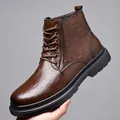 Classic brown leather martin boots for men with durable non-slip rubber soles - EU 38 / Brown Single Shoes