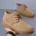 Men's camel faux suede snow boots with warm plush lining and thick anti-slip sole - EU 38 / Camel