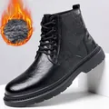 Men's high-top black leather Martin boots with warm fleece lining and sport detail - EU 38 / Black Fleece Lined