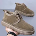 Men's khaki winter boots with thick faux sheepskin lining and non-slip durable rubber sole - EU 38 / Khaki