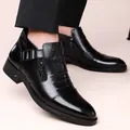Men's black polished leather loafers with side zipper and lion head relief design - EU 38 / High-top Black Single Shoes