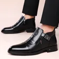 Men's black pointed business boots with side zipper and lion emblem detail - EU 38 / High-top Black Shoes With Plush Lining