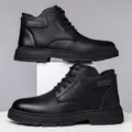 Bottes de loisirs noires mi-hautes pour hommes en cuir avec semelle en caoutchouc - EU 38 / Doublé Polaire / Noir