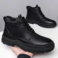 Men's black winter lace-up Martin boots with fleece lining and thick non-slip soles - EU 38 / Black Solid Shoes