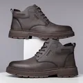 Bottines de travail rétro taupe pour hommes avec lacets et semelles en caoutchouc épais - EU 38 / Doublé Polaire / Kaki