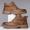 Bottines Martin homme marron rétro avec texture cuir et semelle épaisse en caoutchouc - EU 38 / Doublé Polaire / Marron Jaune