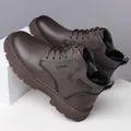 Dunkelbraune halbhohe Schnürstiefel aus Leder mit Gummisohle für Herren - EU 38 / Flache Schuhe / Khaki