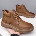 Men's brown winter martin boots with warm lining and non-slip rubber soles in outdoor style - EU 38 / Tan Brown (No Fur)