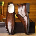 Botines clásicos de hombre en cuero marrón con forro polar cálido y brogue fino - EU 38 / Marrón con Forro de Felpa