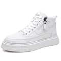 Zapatillas altas blancas con cremallera lateral y forro polar para moda masculina - 38 / Zapatos planos / Blanco